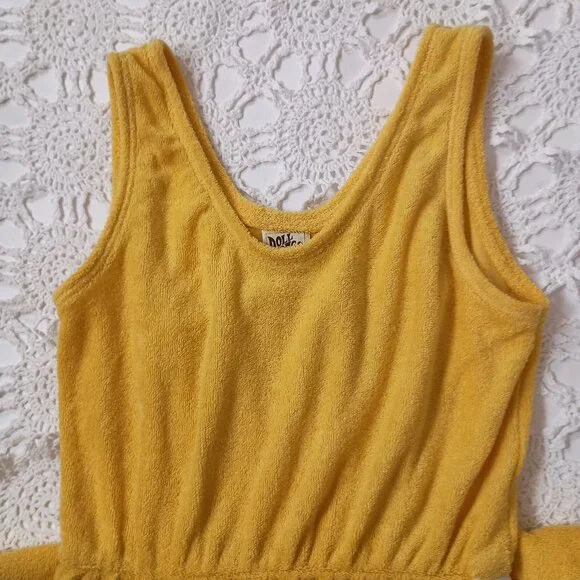 Vtg 70s Doll Rags Sleeveless Dress Yellow Terry Cloth Knee Length Medium Women - Picture 5 of 9